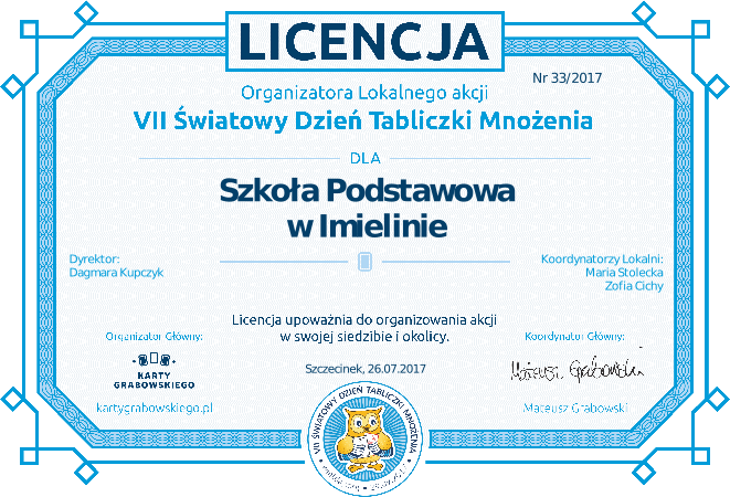Licenicja VII Światowy dzień tabliczki mnożenia